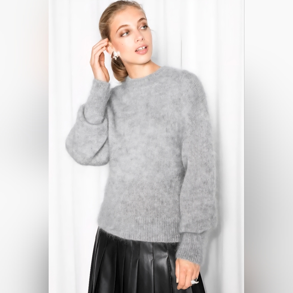 & Other Stories Light Gray Fuzzy Crewneck Sweater